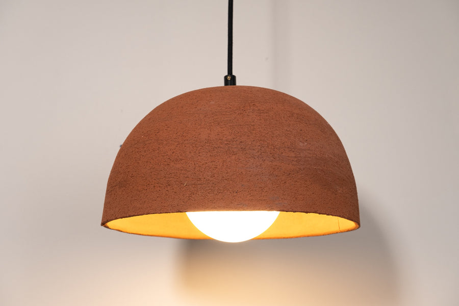 Minara – handmade terracotta ceramic pendant light in natural stoneware clay by Geza Ceramic Studio