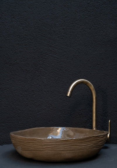 Wabi Sabi Brown Handmade Ceramic Washbasin, Natural Textured Washbasin, Farmhouse Sink - Geza Ceramic Studio