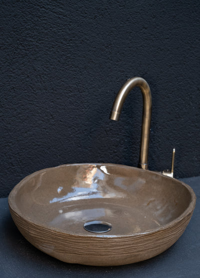 Wabi Sabi Brown Handmade Ceramic Washbasin, Natural Textured Washbasin, Farmhouse Sink - Geza Ceramic Studio