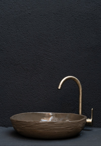 Wabi Sabi Brown Handmade Ceramic Washbasin, Natural Textured Washbasin, Farmhouse Sink - Geza Ceramic Studio