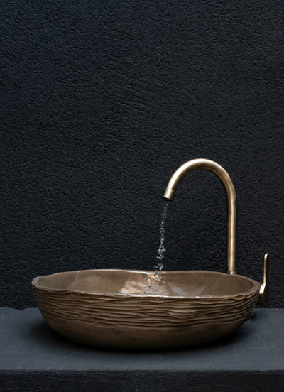 Wabi Sabi Brown Handmade Ceramic Washbasin, Natural Textured Washbasin, Farmhouse Sink - Geza Ceramic Studio