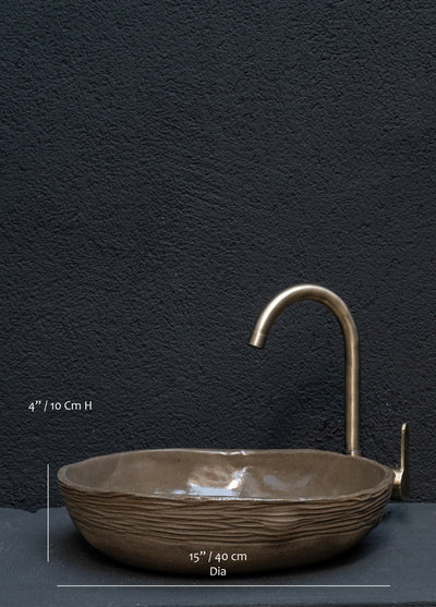 Wabi Sabi Brown Handmade Ceramic Washbasin, Natural Textured Washbasin, Farmhouse Sink - Geza Ceramic Studio
