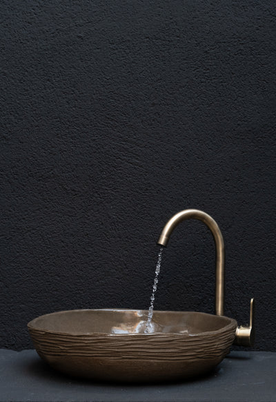 Wabi Sabi Brown Handmade Ceramic Washbasin, Natural Textured Washbasin, Farmhouse Sink - Geza Ceramic Studio