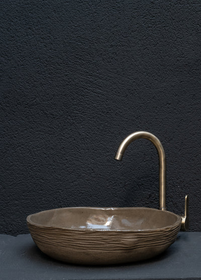 Wabi Sabi Brown Handmade Ceramic Washbasin, Natural Textured Washbasin, Farmhouse Sink - Geza Ceramic Studio