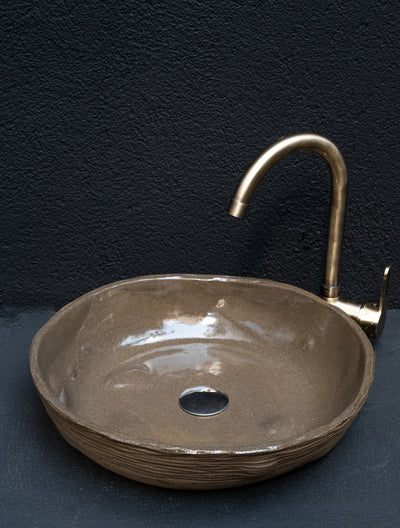 Wabi Sabi Brown Handmade Ceramic Washbasin, Natural Textured Washbasin, Farmhouse Sink - Geza Ceramic Studio
