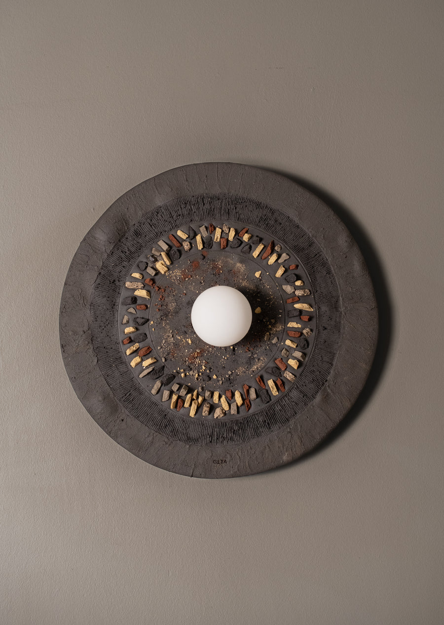 Avena – handmade black ceramic wall sconce in natural stoneware clay by Geza Ceramic Studio