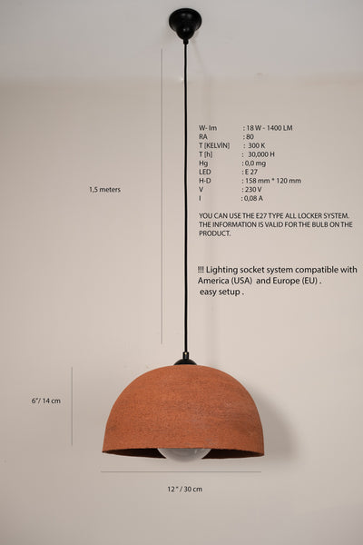 Terracotta Color Handmade Ceramic Pendant Chandelier, Wabi Sabi Ceramic Lamp,