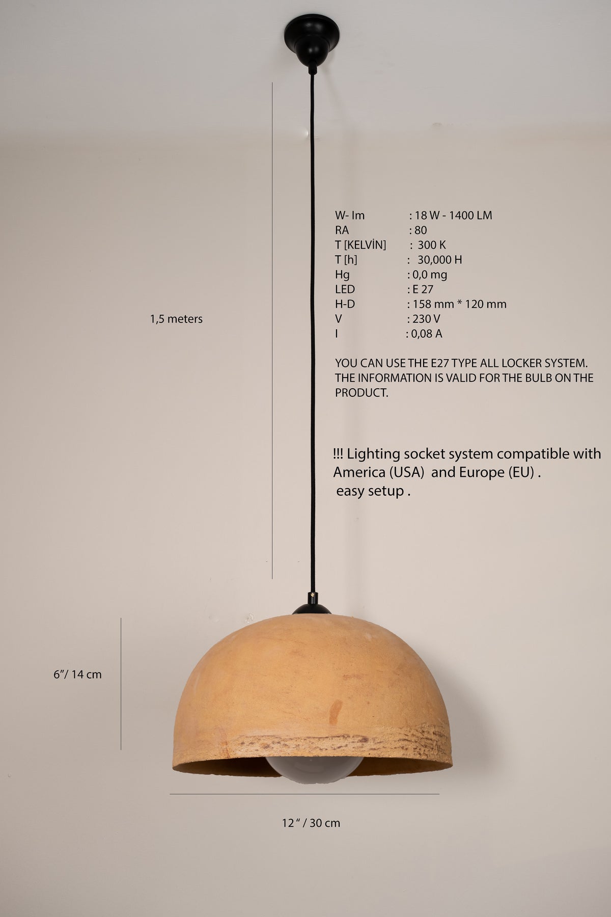 Thalen yellow handmade ceramic pendant light, wabi sabi stoneware – image 10