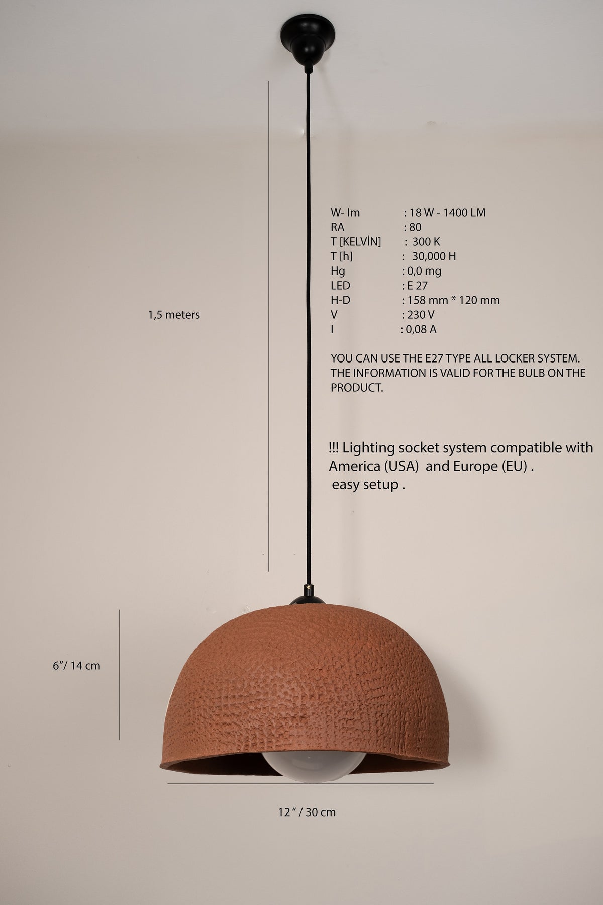 Evren terracotta handmade ceramic pendant light, wabi sabi stoneware – image 8