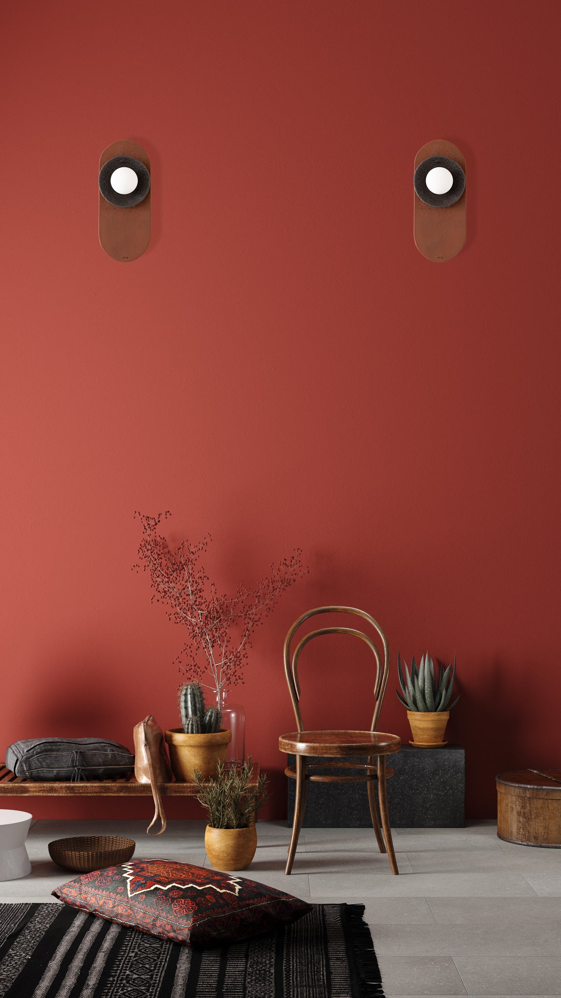 25 Inc. Terrakotta Moderne handgefertigte Keramik Wandlampe, Japandi Keramik Wandlampe, Große Wandlampe