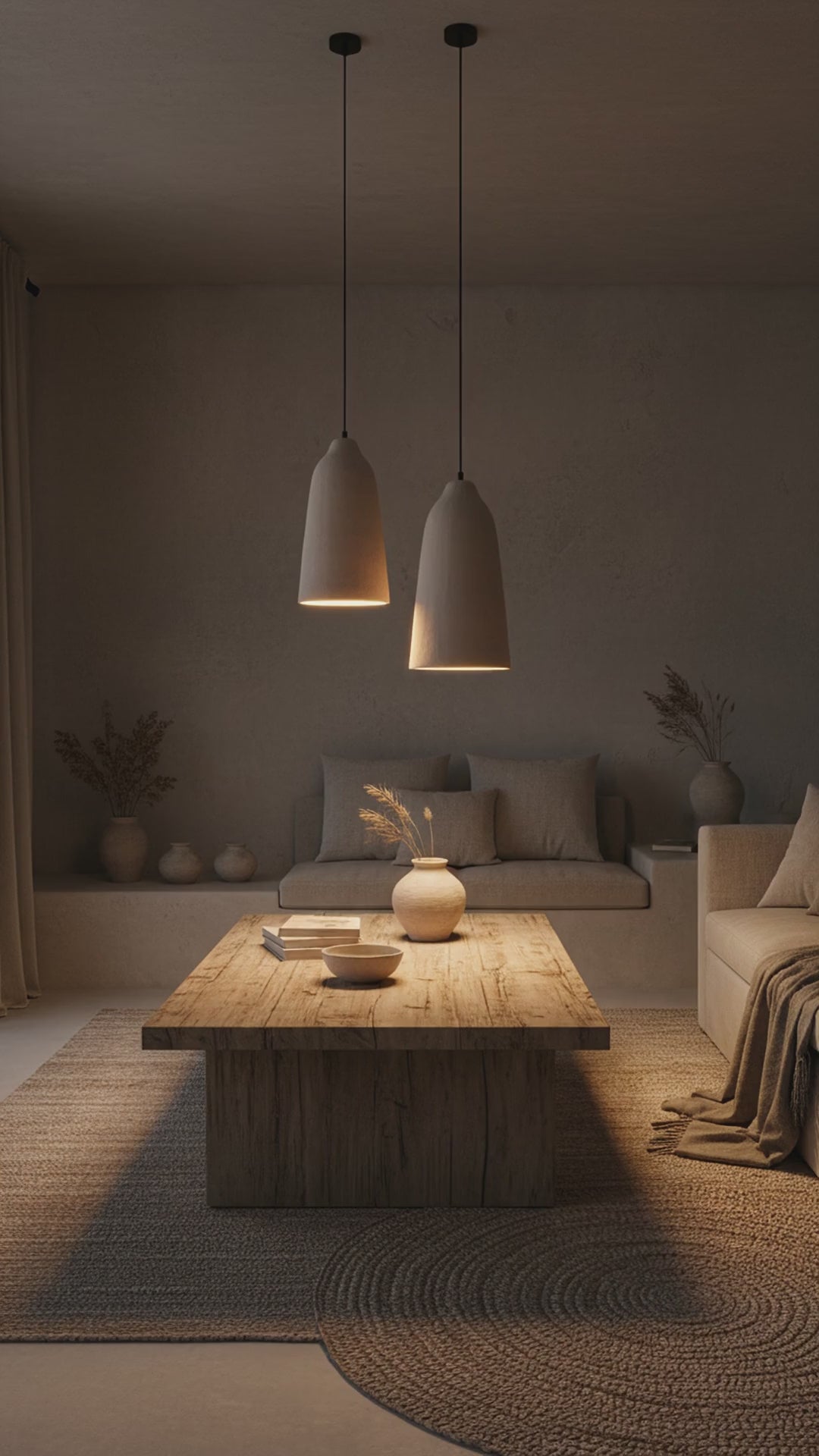 Wabi Sabi Uzun El Yapımı Seramik Sarkıt Avize, Doğal Dokulu Seramik Lamba, Mutfak Adası Avizesi