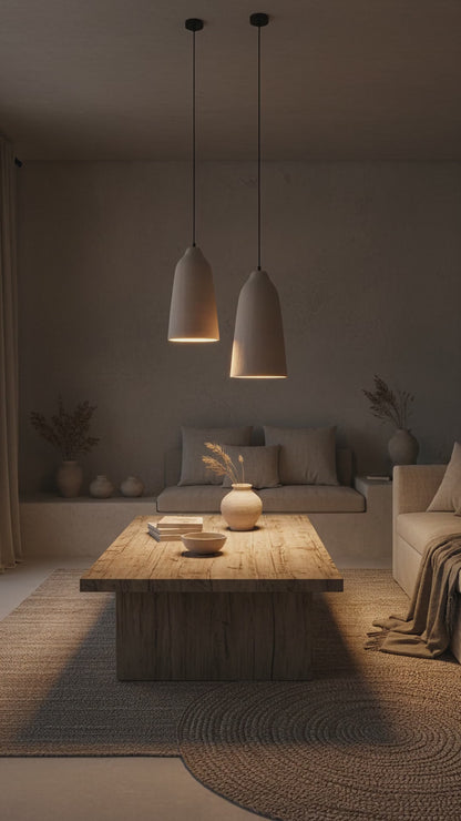 Wabi Sabi Uzun El Yapımı Seramik Sarkıt Avize, Doğal Dokulu Seramik Lamba, Mutfak Adası Avizesi