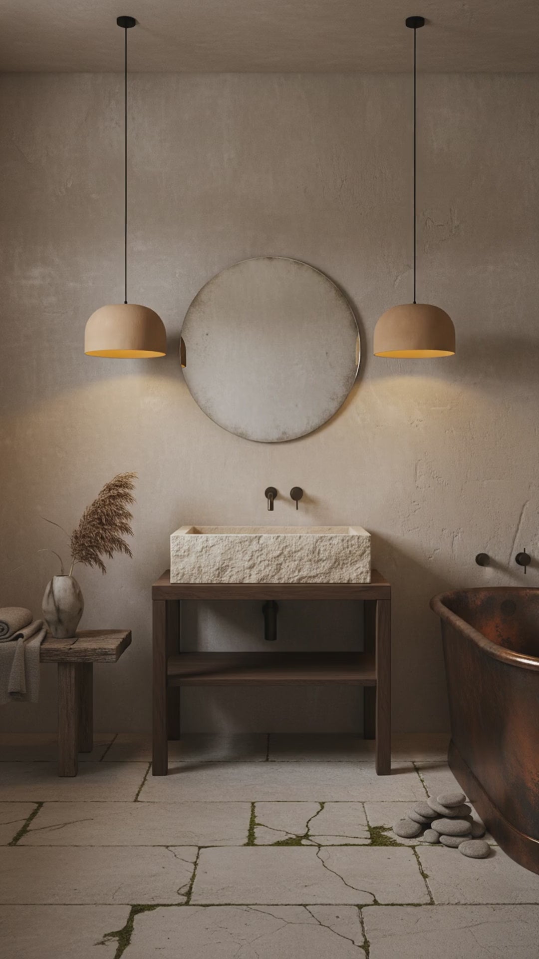 Powder Color Special Texture Handmade Wabi Sabi Stoneware Ceramic Pendant Light