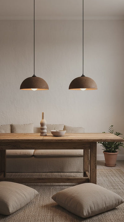 Handmade Natural Textured Brown Ceramic Pendant Chandelier