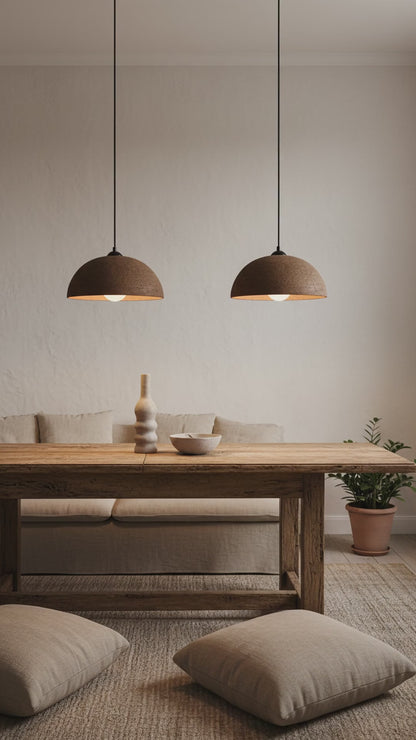 Handmade Natural Textured Brown Ceramic Pendant Chandelier