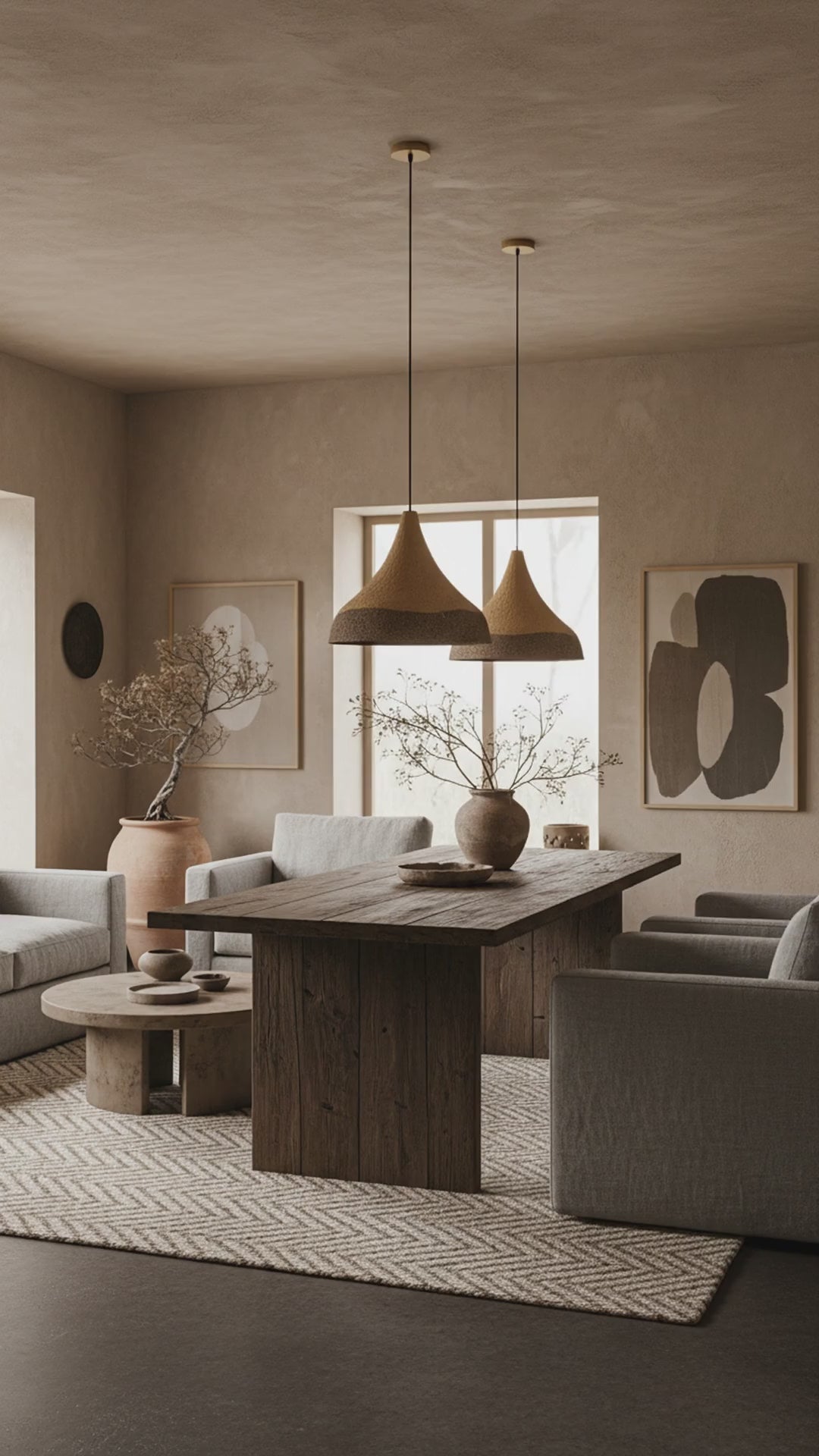 Wabi Sabi Large Handmade Dome Pendant Lighting, Natural Color Pendant Chandelier, Kitchen Island Chandelier, Living Room Pendant Chandelier