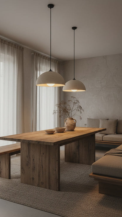 Beige Natural Textured Handmade Wabi Sabi Ceramic Pendant Chandelier