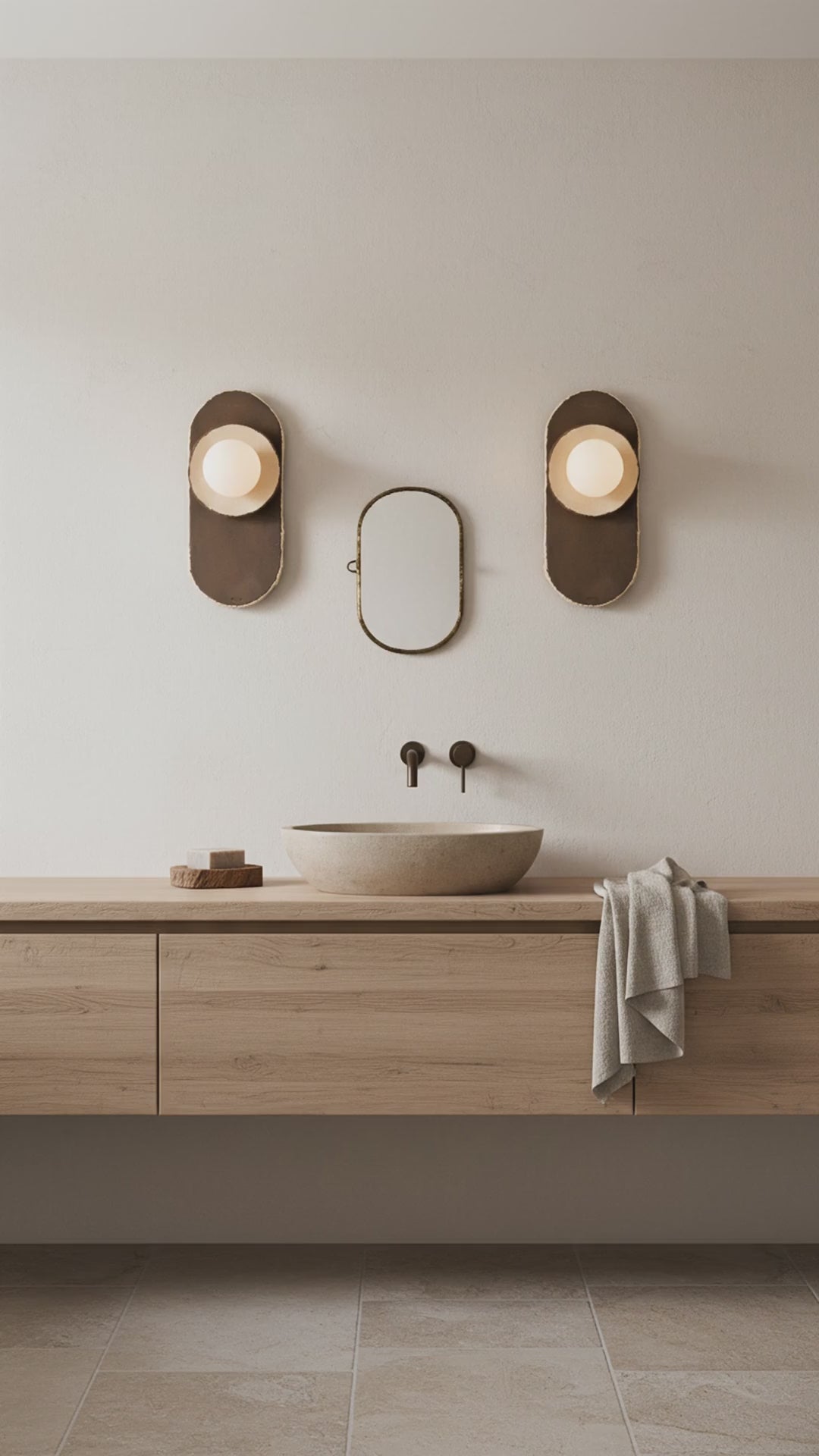 25 Zoll Moderne handgefertigte Keramik Wandlampe, Japandi Wandlampe, Badezimmer Wandleuchte, Wohngeschenk