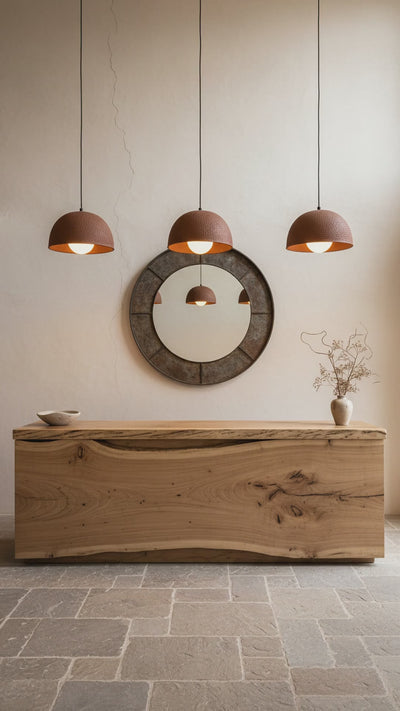 Terracotta Color Handmade Ceramic Pendant Chandelier, Wabi Sabi Ceramic Lamp, Home Gift Lamp