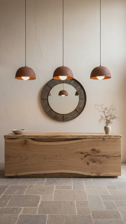 Terracotta Color Handmade Ceramic Pendant Chandelier, Wabi Sabi Ceramic Lamp, Home Gift Lamp